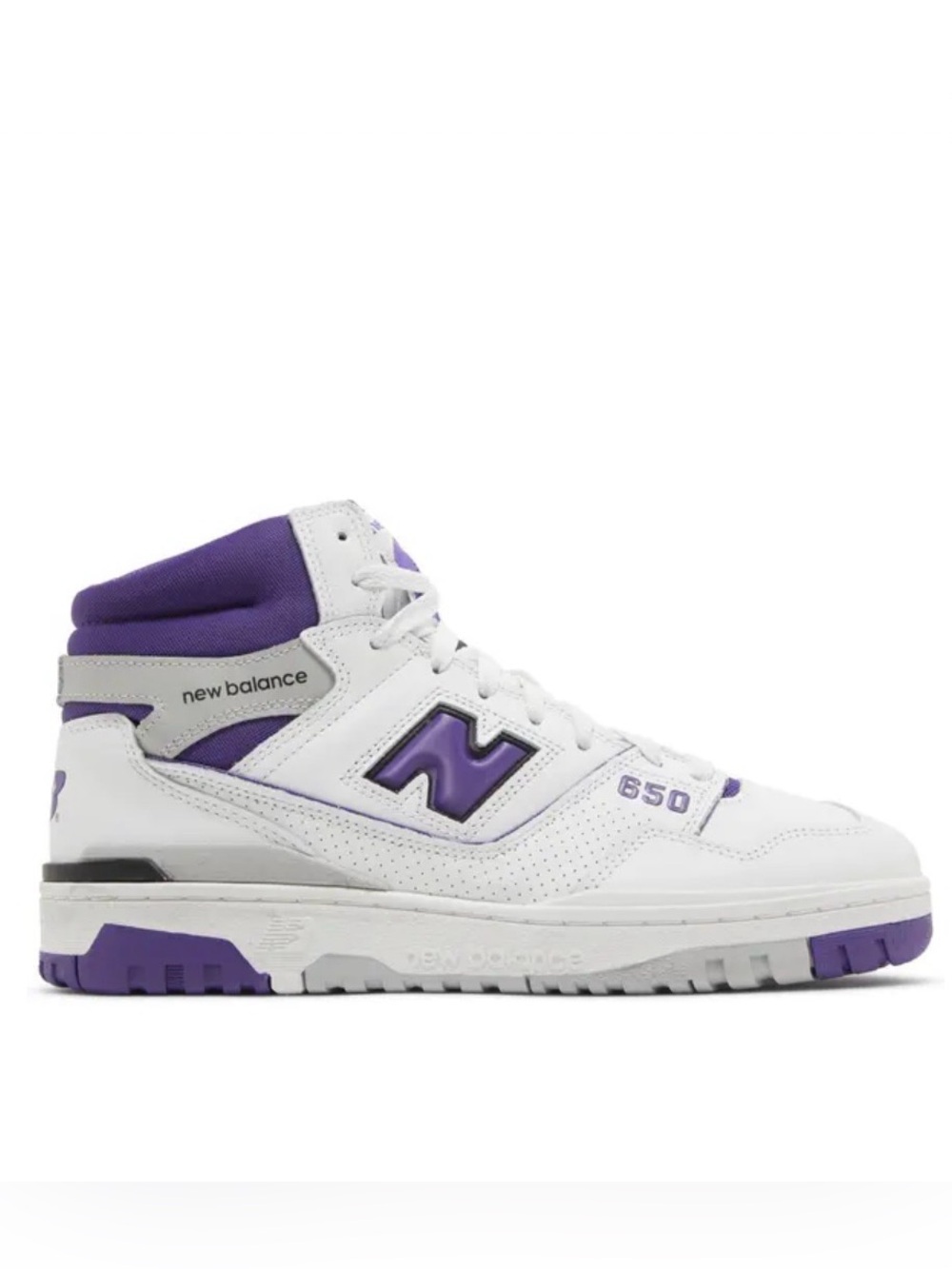 New Balance White and Purple High-Top 650 Sneaker